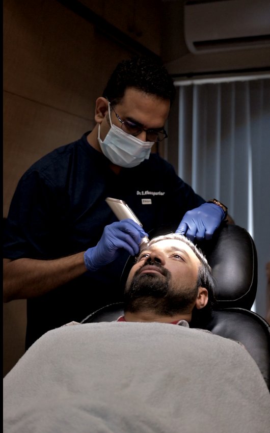 Scalp and hair treatment in progress